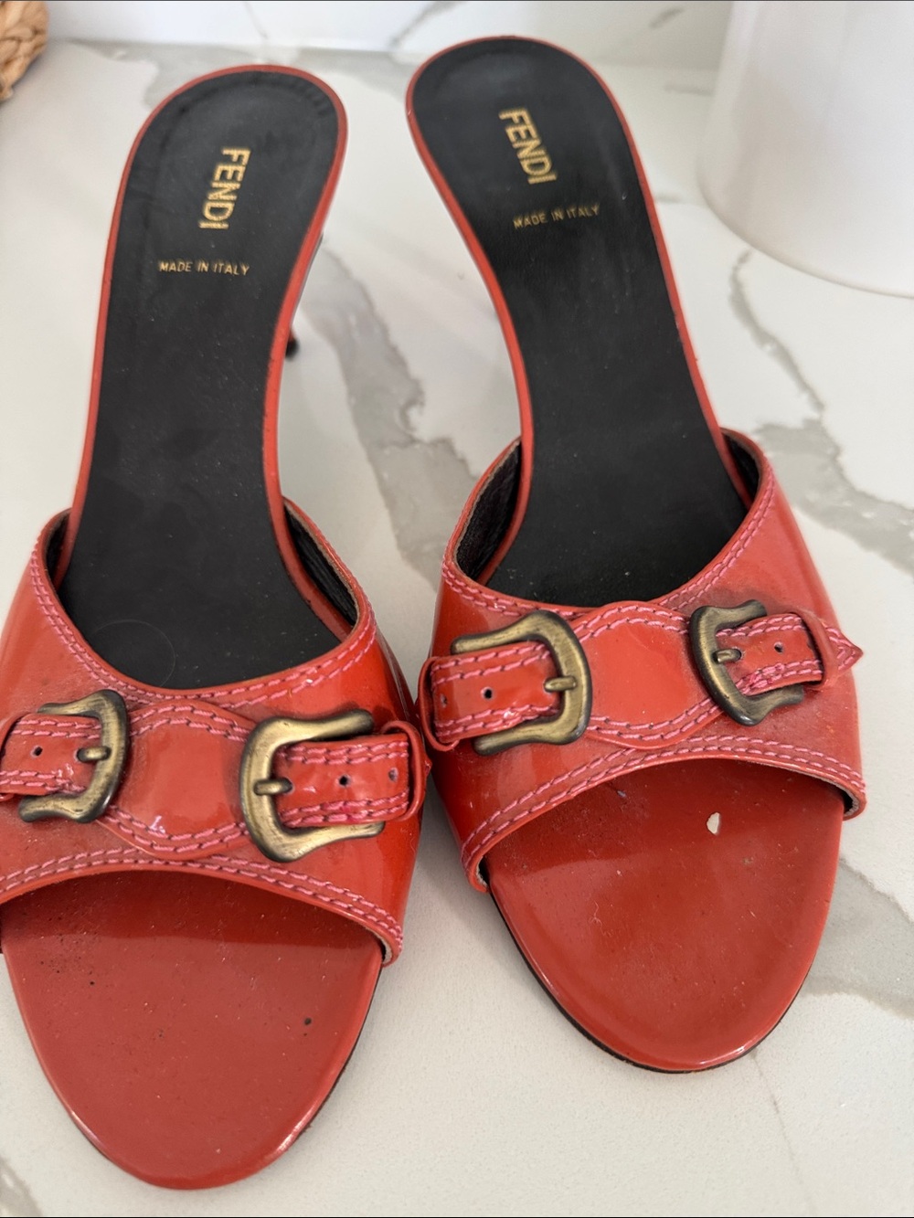 Fendi vintage Women's Red Leather Buckle Slide Sandals / 40.5 / fits like
a 9.5